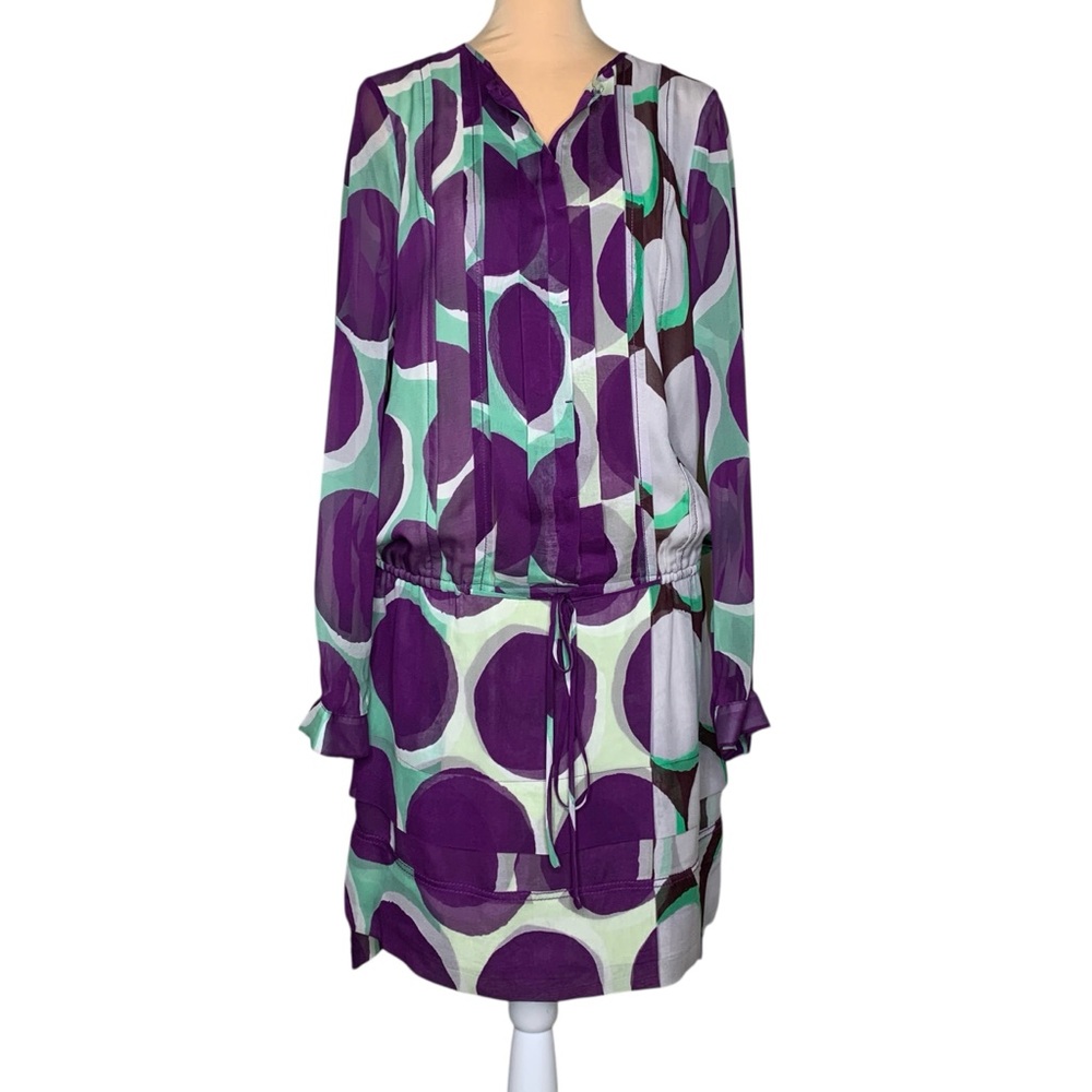 Diane Von Furstenberg Silk Mini Dress Purple Mint Retro Dot Drop Waist Size 8 - Picture 2 of 16